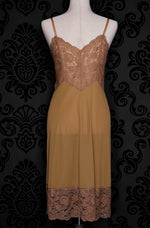 Vintage 50s Brown VANITY FAIR Nylon Lace Slip Dress - 36