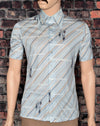 Vintage 70's Light Blue Striped CHEMISE ET CIE Nylon Button Up Shirt - M