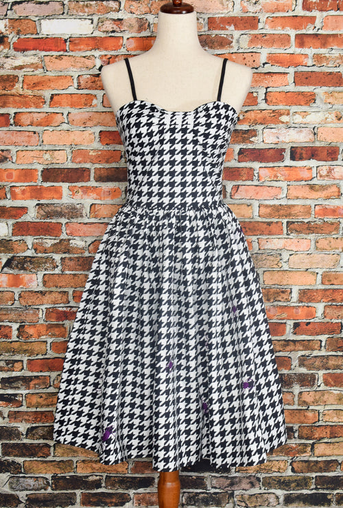 New w/ Tags UNIQUE VINTAGE Black Houndstooth & Purple Spiders Darcy Swing Dress