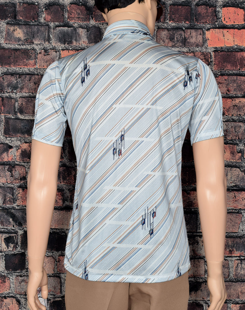 Vintage 70's Light Blue Striped CHEMISE ET CIE Nylon Button Up Shirt - M