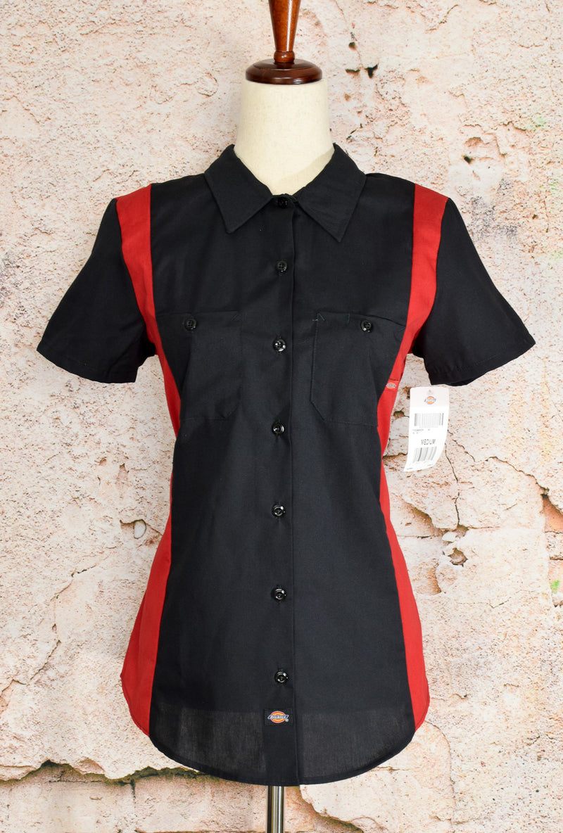 New w/ Tags DICKIES Red & Black Short Sleeve Button Up Work Shirt - M