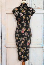 New w/ Tags UNIQUE VINTAGE Black & Pink Floral Holly Wiggle Dress