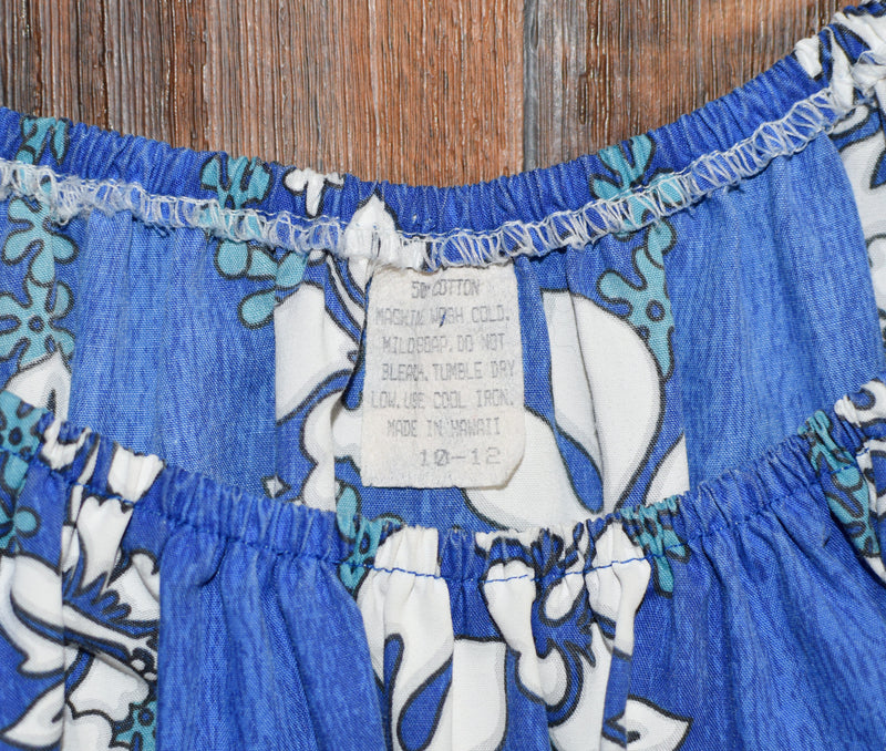 Vintage 70's Blue/White Floral HAWAIIAN Short Sleeve Dress - 10-12