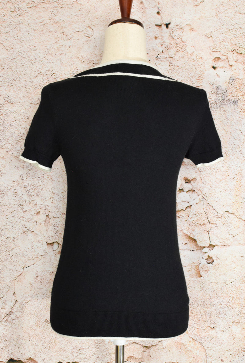 Black Knit ELLE Faux Collar Short Sleeve Shirt - XS