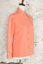 Vintage 70s Peachy Pink Polk-dot CATALINA SPORTSWEAR Long Sleeve Button Up Shirt - 12