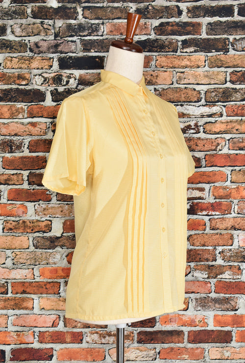 Vintage 80's Yellow Polka-Dot UNITA Polyester Short Sleeve Blouse