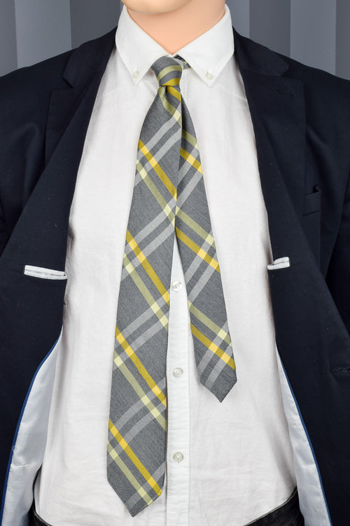 Express Grey & Yellow Plaid Necktie