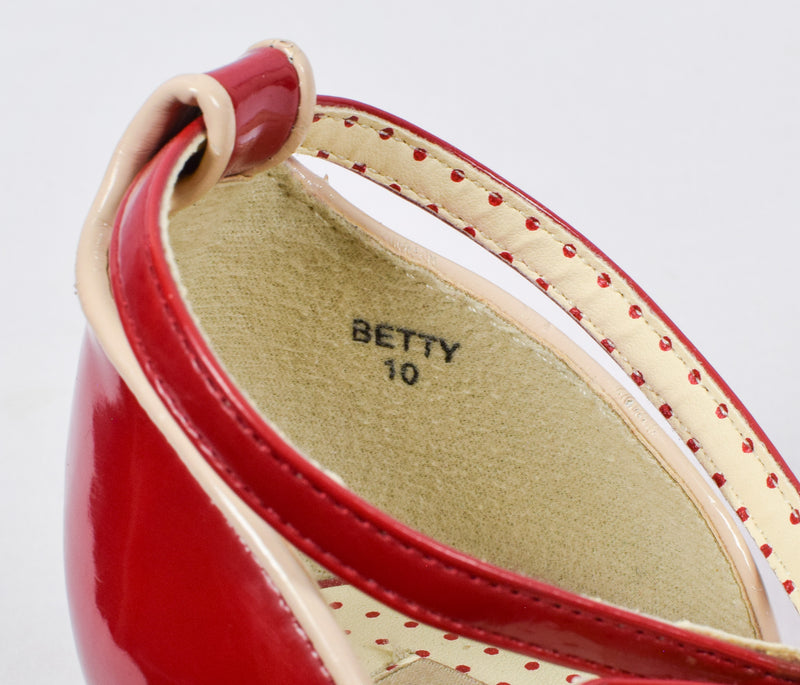 Red/Beige B.A.I.T. "Betty" Peep-Toe Heel Pumps w/ Bow Accents - 10