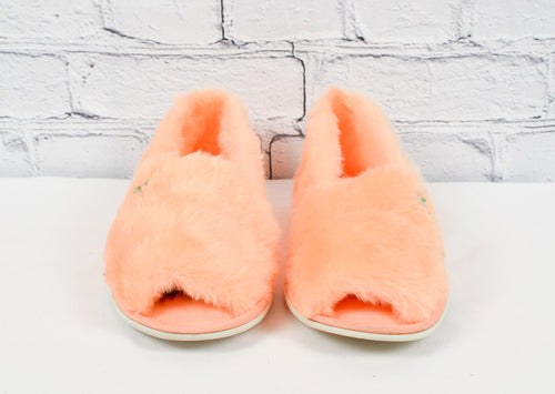 Vintage Peachy LOVE MATES Faux Fur Peep-Toe House Slippers - Medium