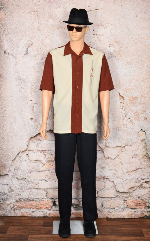 Rusted Red & Cream LUCKY PARADISE Retro Bowling Shirt