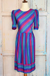 Vintage 80's Multicolor Striped TABBY OF CALIFORNIA Midi Dress - 10