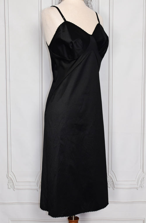 Vintage 50s Black VANITY FAIR Nylon Tricot Slip Dress - 38 T