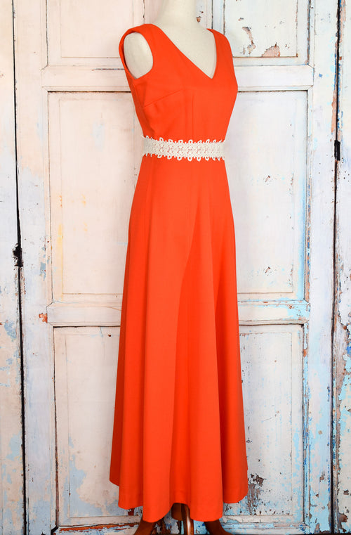 Vintage 60s/70s Red MARTA 'D Polyester Maxi Dress - 10