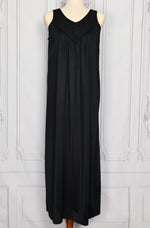 Vintage 70s Black Nylon Maxi Nightgown