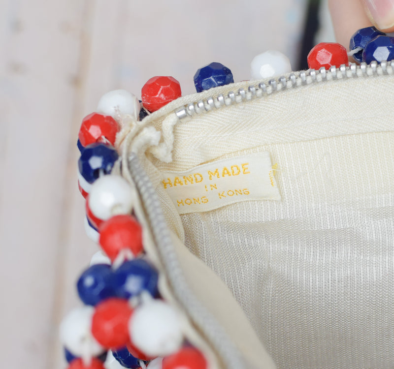 Vintage Red/White/Blue Beaded Handbag Purse