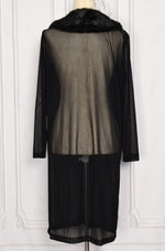 Vintage 60s Black Sheer Nylon Lingerie Coverup Robe w/ Faux Fur Collar