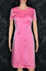 Vintage 50's Pink UNBRANDED Satin w/ Sheer Overlay Sheath Short Sleeve Cocktail Dress