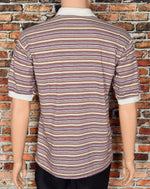 Vintage 90's Burgundy & Grey Striped VENTURE COLLECTION Short Sleeve Zip Polo