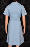 Vintage 60's Light Blue UNBRANDED Geometric Textured Polyester Big Collared Short-Sleeve Dress