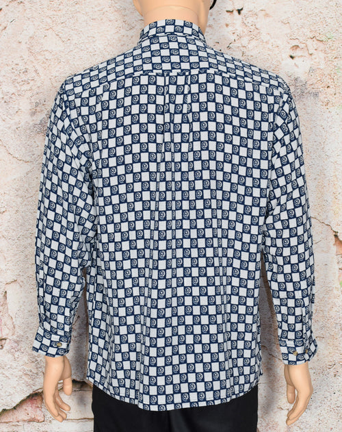 Dark Blue Checkered BAILIAI SIJIU FU ZHUANG CHANG Long Sleeve Button Shirt - 41