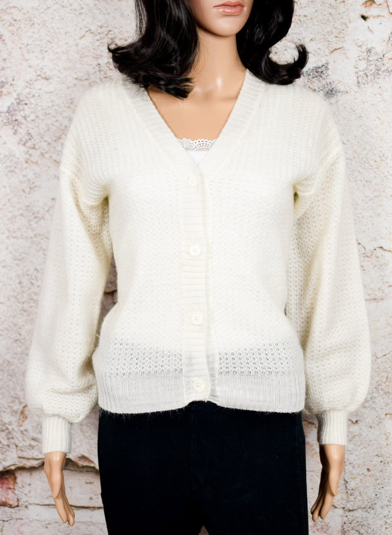 Vintage White F.A.I. Knit Cardigan Sweater - M