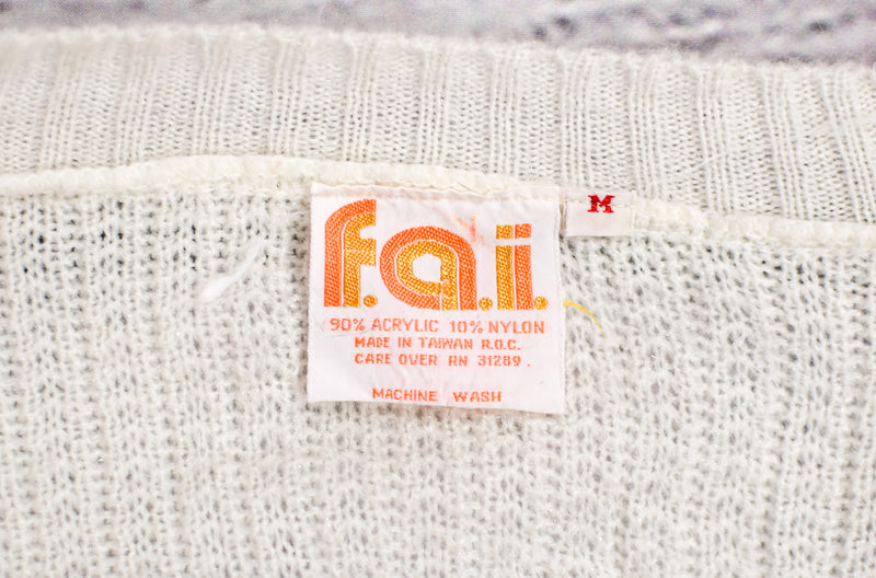 Vintage White F.A.I. Knit Cardigan Sweater - M