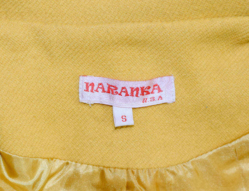 Yellow NARANKA Bow Collar Pea Coat Polyester Jacket - S