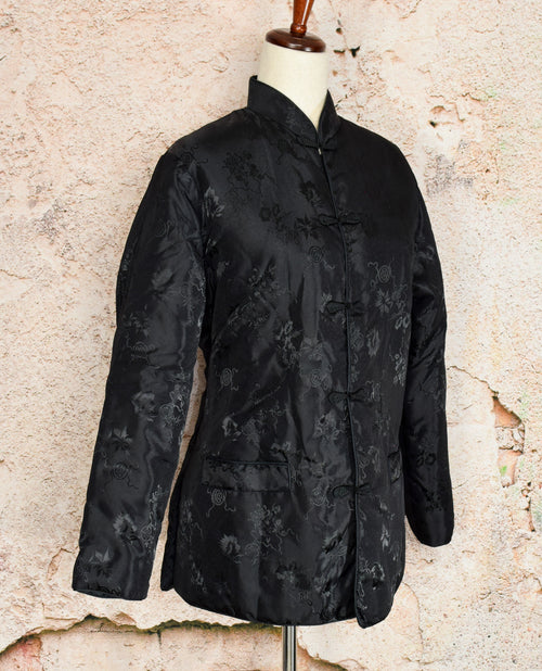 Vintage 80's Black LUCKY STAR Chinese Cheongsam Qipao Black Jacket - XL