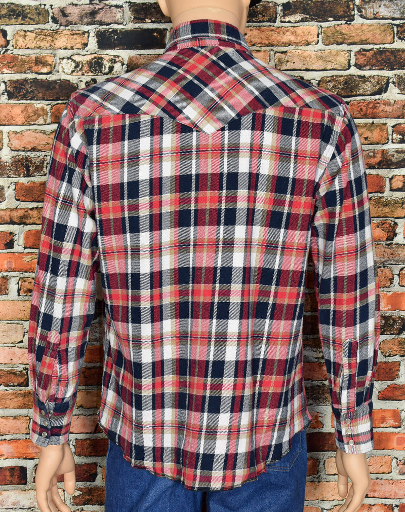 Vintage 90's Red/Black Plaid Flannel WRANGLER Snap Button Long Sleeve Shirt