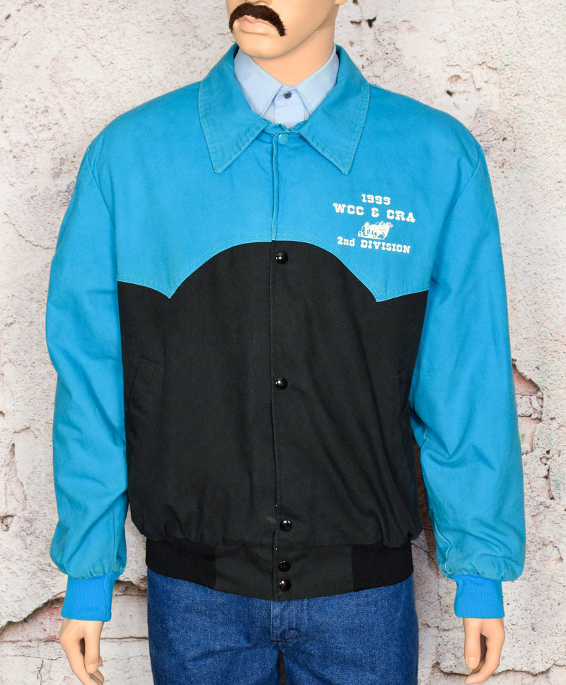 Vintage 90's Blue & Black WEST ARK Polyester Snap Button Bomber Jacket - XL