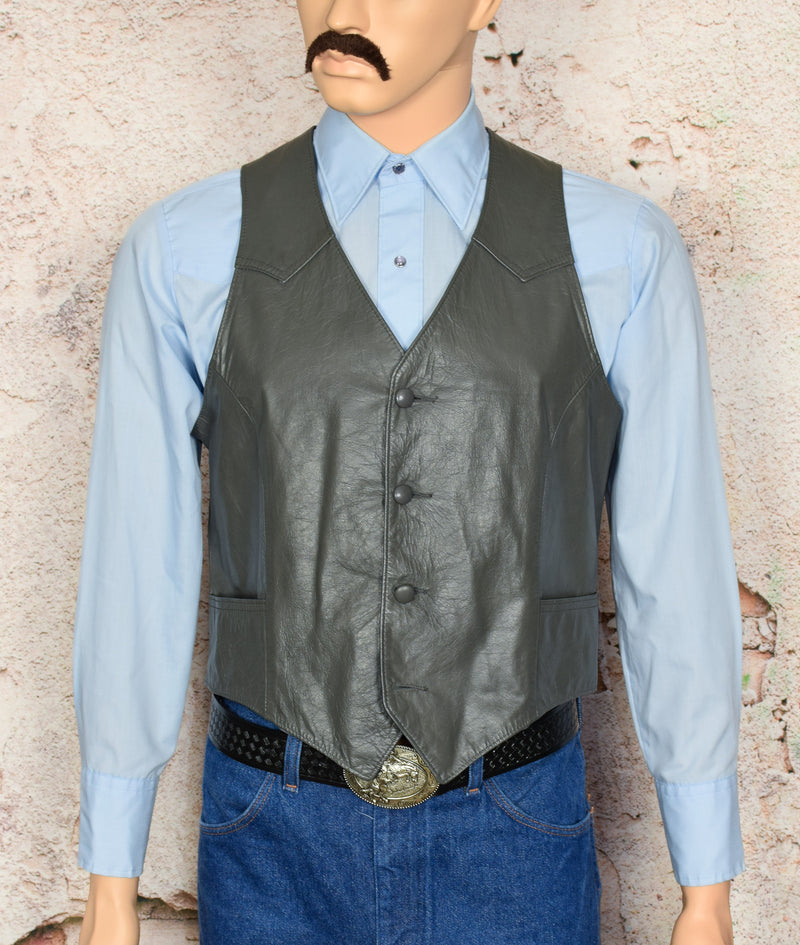 Vintage Grey Leather PIONEER WEAR Leather Vest - 40