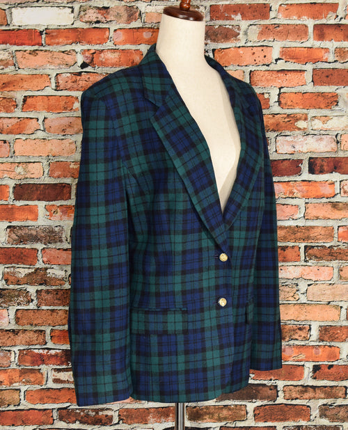 Vintage 80's Green Tartan PENDLETON Plaid Wool Sports Coat - 18
