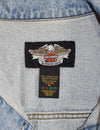 Vintage 90's Light Wash HARLEY DAVIDSON Jean Jacket w/ Back Logo Patch - M