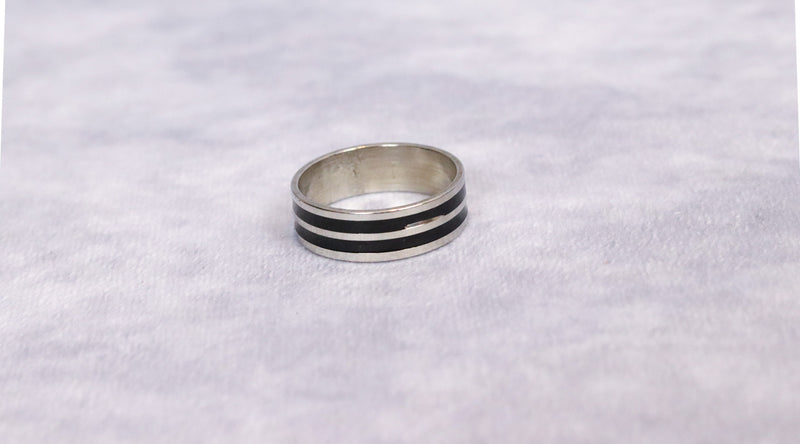 Men's Silver & Black Striped Ring