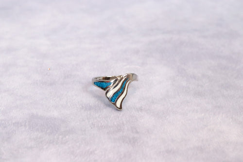 Turquoise & White Striped Silver Ring