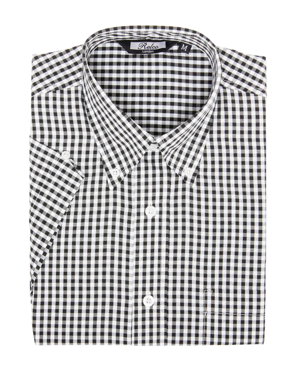 New w/ Tags RELCO LONDON Black Checkered Gingham Button Down Shirt