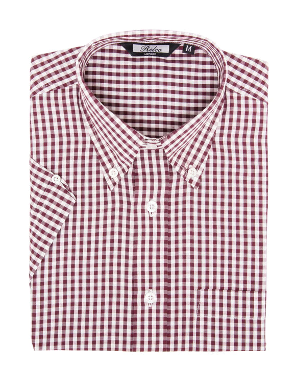 New w/ Tags RELCO LONDON Burgundy Checkered Gingham Button Down Shirt