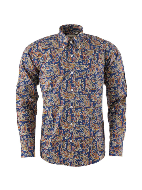 New w/ Tags RELCO LONDON Navy Blue Paisley Button Down Shirt