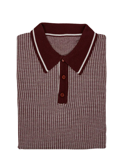 New w/ Tags RELCO LONDON Burgundy Jacquard Dogtooth Knitted Polo