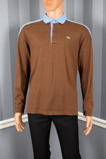 Men's Lacoste Brown/Blue Long Sleeve Rugby Polo W/ Elbow Patches - L