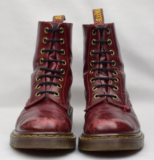 Women's Dr. Martens "Pascal" Red Oxblood Leather 8 Eye Lace Up Boots - 6