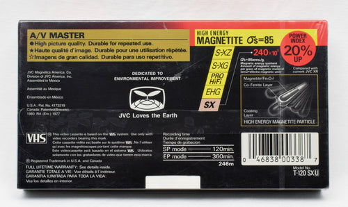 NEW/SEALED JVC High Energy Magnetite T-120 SX A/V Master Blank VHS Tape