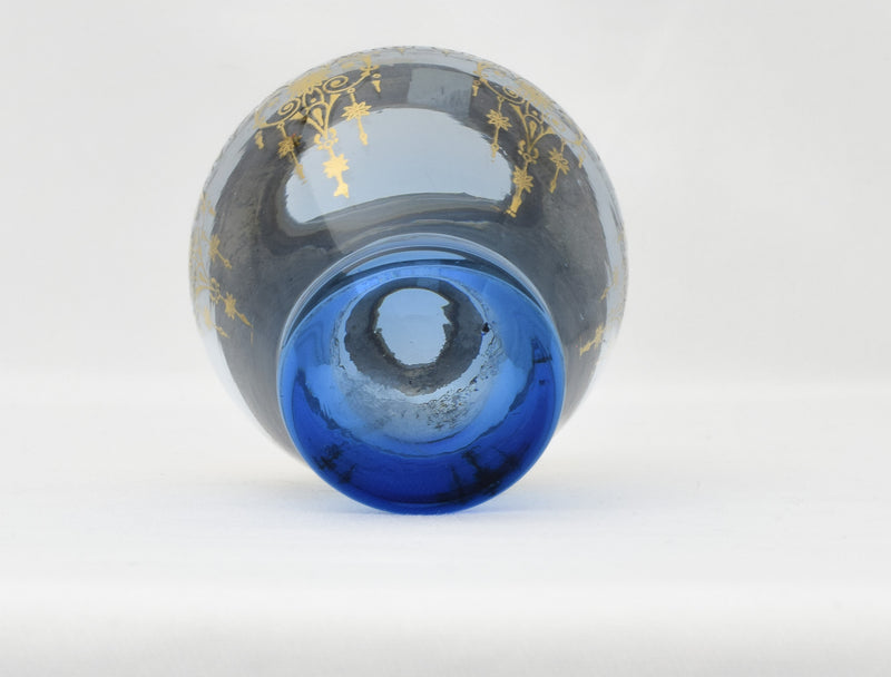 Blue Cobalt Glass Vase w/ Gold Detailing
