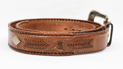Men's Vintage Wrangler Brown Leather Western Belt