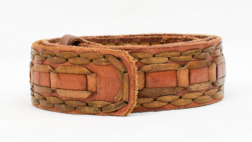 Men's Brown Leather Handmade in Mexico Weaved Belt Strap - M