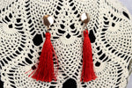 Red Beaded Crochet Necklace and Red Tassel Earrings Set