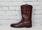 Men's Vintage Justin Burgundy Leather Roper Cowboy Boots - 6-1/2 B
