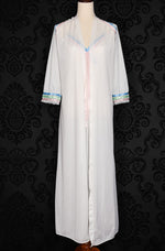 Vintage 2 Pc White Nylon Ribbon Accent Nightgown Robe - M