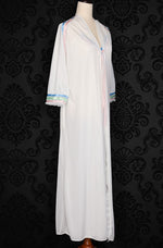 Vintage 2 Pc White Nylon Ribbon Accent Nightgown Robe - M