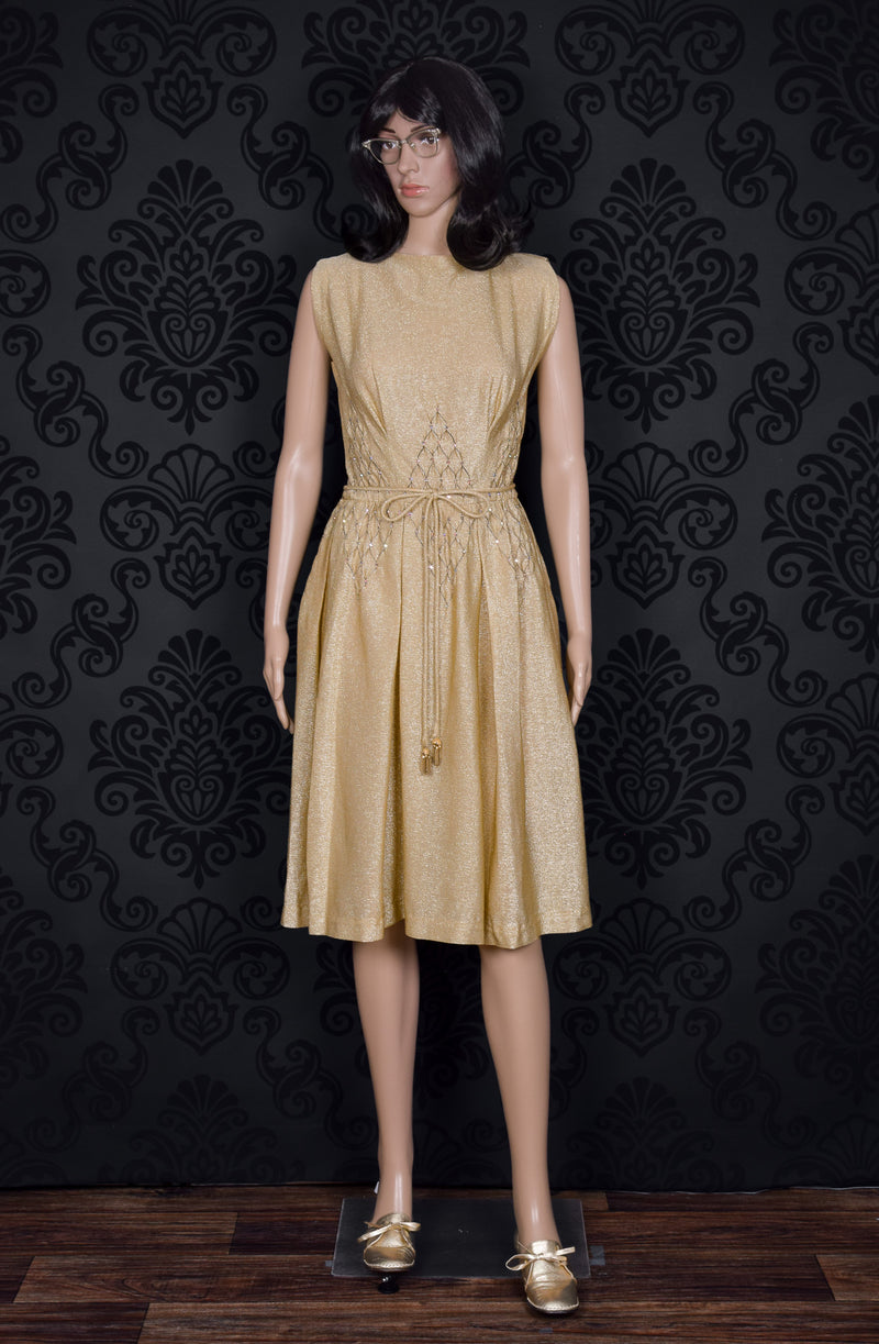 Vintage 60's Gold Lame CARLYE Midi Dress